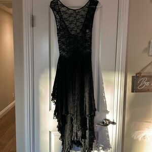 Free People black lace dress double layered skirt.